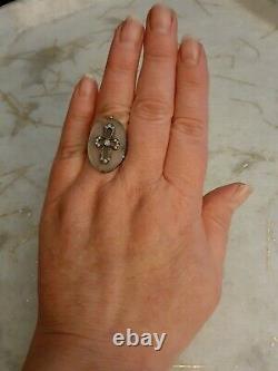 Antique Art Deco Camphor Glass Rock Crystal Cocktail Ring 8 Sterling Silver JOY