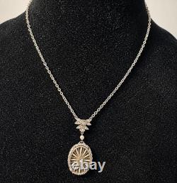 Antique Art Deco Camphor Glass Sterling Silver Necklace Sunburst Filigree