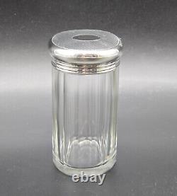 Antique Art Deco Crystal Cut Glass Cosmetic Jar with Sterling Silver Cap UK/1927