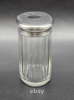 Antique Art Deco Crystal Cut Glass Cosmetic Jar with Sterling Silver Cap UK/1927