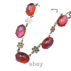 Antique Art Deco Dragons Breath Glass Sterling Silver Necklace 18 Inch Rare
