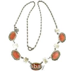 Antique Art Deco Dragons Breath Glass Sterling Silver Necklace 18 Inch Rare