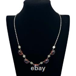 Antique Art Deco Dragons Breath Glass Sterling Silver Necklace 18 Inch Rare