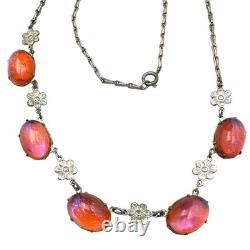 Antique Art Deco Dragons Breath Glass Sterling Silver Necklace 18 Inch Rare