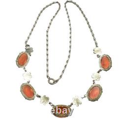 Antique Art Deco Dragons Breath Glass Sterling Silver Necklace 18 Inch Rare