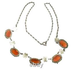 Antique Art Deco Dragons Breath Glass Sterling Silver Necklace 18 Inch Rare