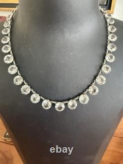 Antique Art Deco Hand-Faceted Natural Rock Crystal Sterling Rivière Necklace 15