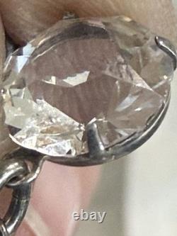 Antique Art Deco Hand-Faceted Natural Rock Crystal Sterling Rivière Necklace 15