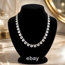 Antique Art Deco Hand-Faceted Natural Rock Crystal Sterling Rivière Necklace 15