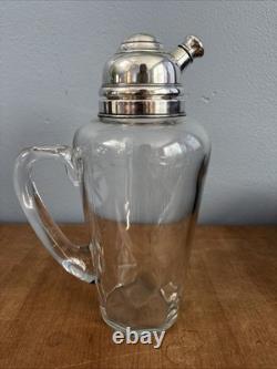 Antique Art Deco Hawkes Sterling Silver & Glass Cocktail Shaker Pitcher Martini