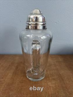 Antique Art Deco Hawkes Sterling Silver & Glass Cocktail Shaker Pitcher Martini