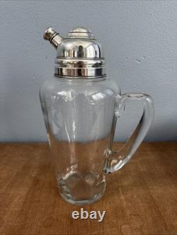 Antique Art Deco Hawkes Sterling Silver & Glass Cocktail Shaker Pitcher Martini