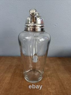 Antique Art Deco Hawkes Sterling Silver & Glass Cocktail Shaker Pitcher Martini