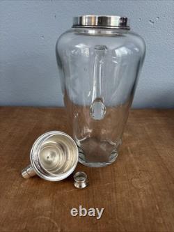 Antique Art Deco Hawkes Sterling Silver & Glass Cocktail Shaker Pitcher Martini