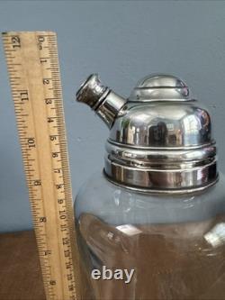 Antique Art Deco Hawkes Sterling Silver & Glass Cocktail Shaker Pitcher Martini