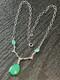 Antique Art Deco Signed Sterling Silver Green Glass Paste Emerald Necklace