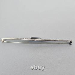 Antique Art Deco Sterling Silver Bar Brooch Sapphire Blue Glass & Rhinestones
