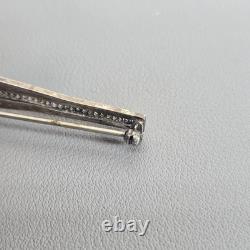 Antique Art Deco Sterling Silver Bar Brooch Sapphire Blue Glass & Rhinestones