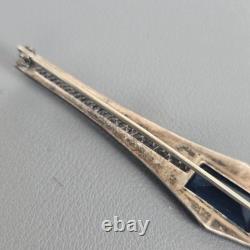 Antique Art Deco Sterling Silver Bar Brooch Sapphire Blue Glass & Rhinestones