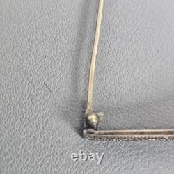 Antique Art Deco Sterling Silver Bar Brooch Sapphire Blue Glass & Rhinestones
