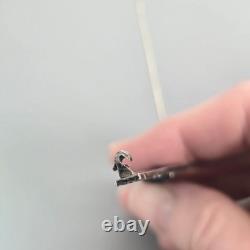 Antique Art Deco Sterling Silver Bar Brooch Sapphire Blue Glass & Rhinestones
