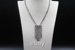 Antique Art Deco Sterling Silver Bezel Set Crystal Glass Lariat Necklace