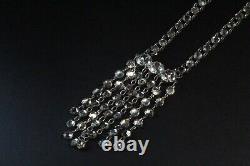 Antique Art Deco Sterling Silver Bezel Set Crystal Glass Lariat Necklace