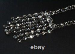 Antique Art Deco Sterling Silver Bezel Set Crystal Glass Lariat Necklace