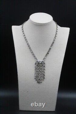 Antique Art Deco Sterling Silver Bezel Set Crystal Glass Lariat Necklace