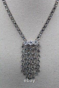 Antique Art Deco Sterling Silver Bezel Set Crystal Glass Lariat Necklace