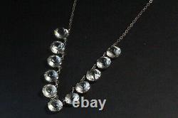 Antique Art Deco Sterling Silver Bezel Set Glass Necklace