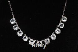 Antique Art Deco Sterling Silver Bezel Set Glass Necklace