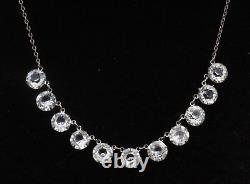 Antique Art Deco Sterling Silver Bezel Set Glass Necklace