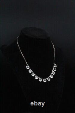 Antique Art Deco Sterling Silver Bezel Set Glass Necklace