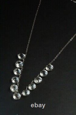 Antique Art Deco Sterling Silver Bezel Set Glass Necklace