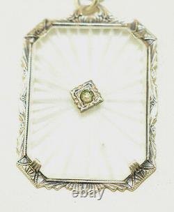 Antique Art Deco Sterling Silver Camphor Glass Pendant 17 Fancy Snail Necklace