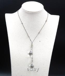 Antique Art Deco Sterling Silver Faceted Czech Glass Tear Drop Lariat Necklace