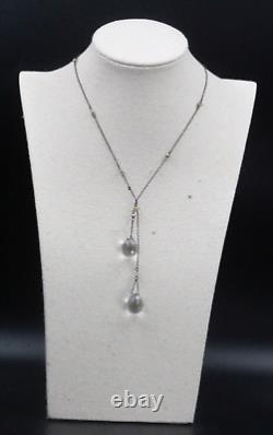 Antique Art Deco Sterling Silver Faceted Czech Glass Tear Drop Lariat Necklace