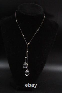 Antique Art Deco Sterling Silver Faceted Czech Glass Tear Drop Lariat Necklace