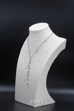 Antique Art Deco Sterling Silver Faceted Czech Glass Tear Drop Lariat Necklace