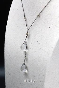 Antique Art Deco Sterling Silver Faceted Czech Glass Tear Drop Lariat Necklace