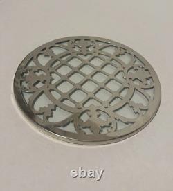 Antique Art Deco Sterling Silver & Glass Trivet Plate 7