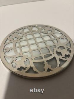 Antique Art Deco Sterling Silver & Glass Trivet Plate 7