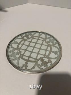 Antique Art Deco Sterling Silver & Glass Trivet Plate 7