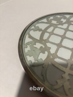 Antique Art Deco Sterling Silver & Glass Trivet Plate 7