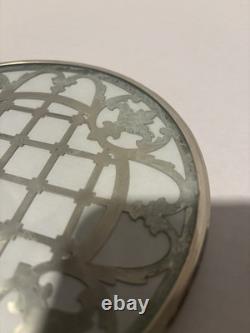 Antique Art Deco Sterling Silver & Glass Trivet Plate 7