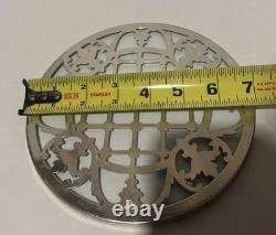 Antique Art Deco Sterling Silver & Glass Trivet Plate 7