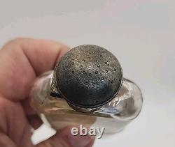 Antique Art Deco Sterling Silver & Gold Hip Flask WithCut Glass & Locking Lid Sign