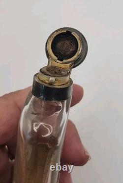 Antique Art Deco Sterling Silver & Gold Hip Flask WithCut Glass & Locking Lid Sign