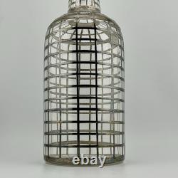 Antique Art Deco Sterling Silver Overlay Grid Glass Decanter Bottle Cork